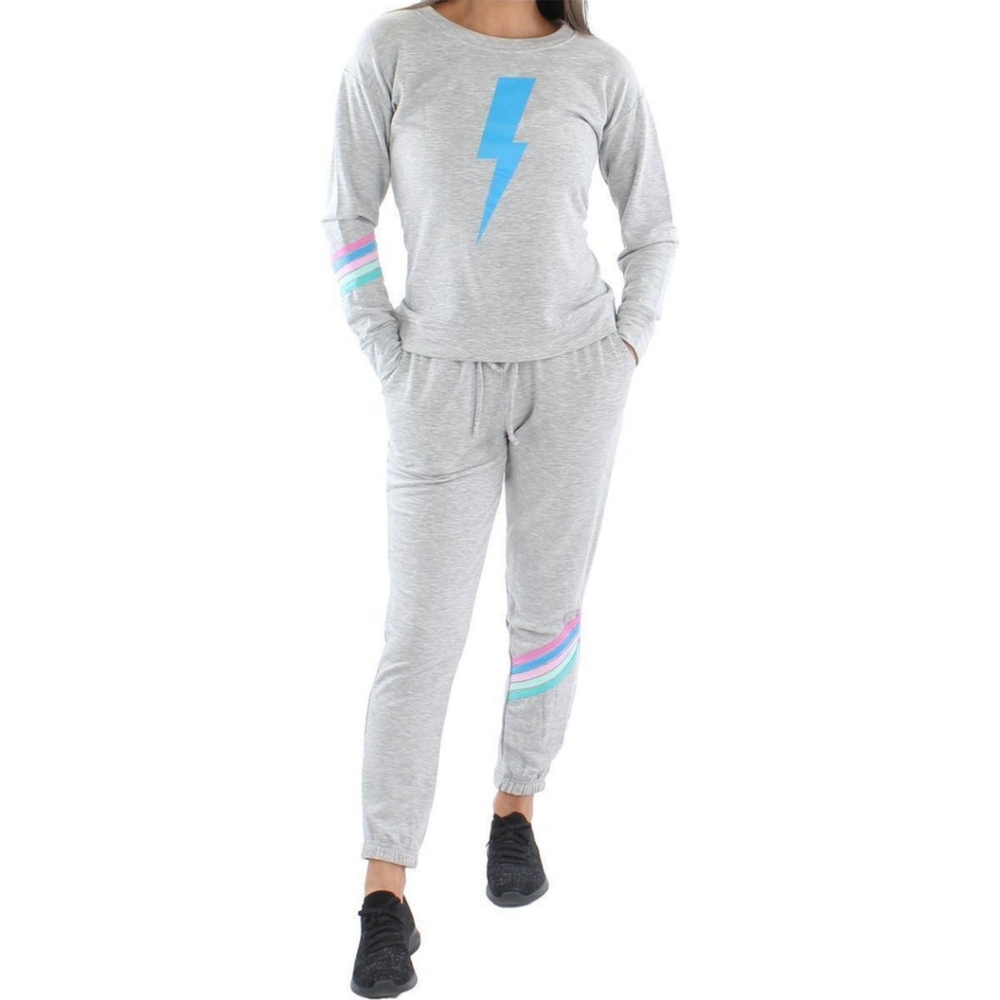 Ava & Esme Women's Lighting Bolt Pink Blue Fleece Lounge Set Size Small